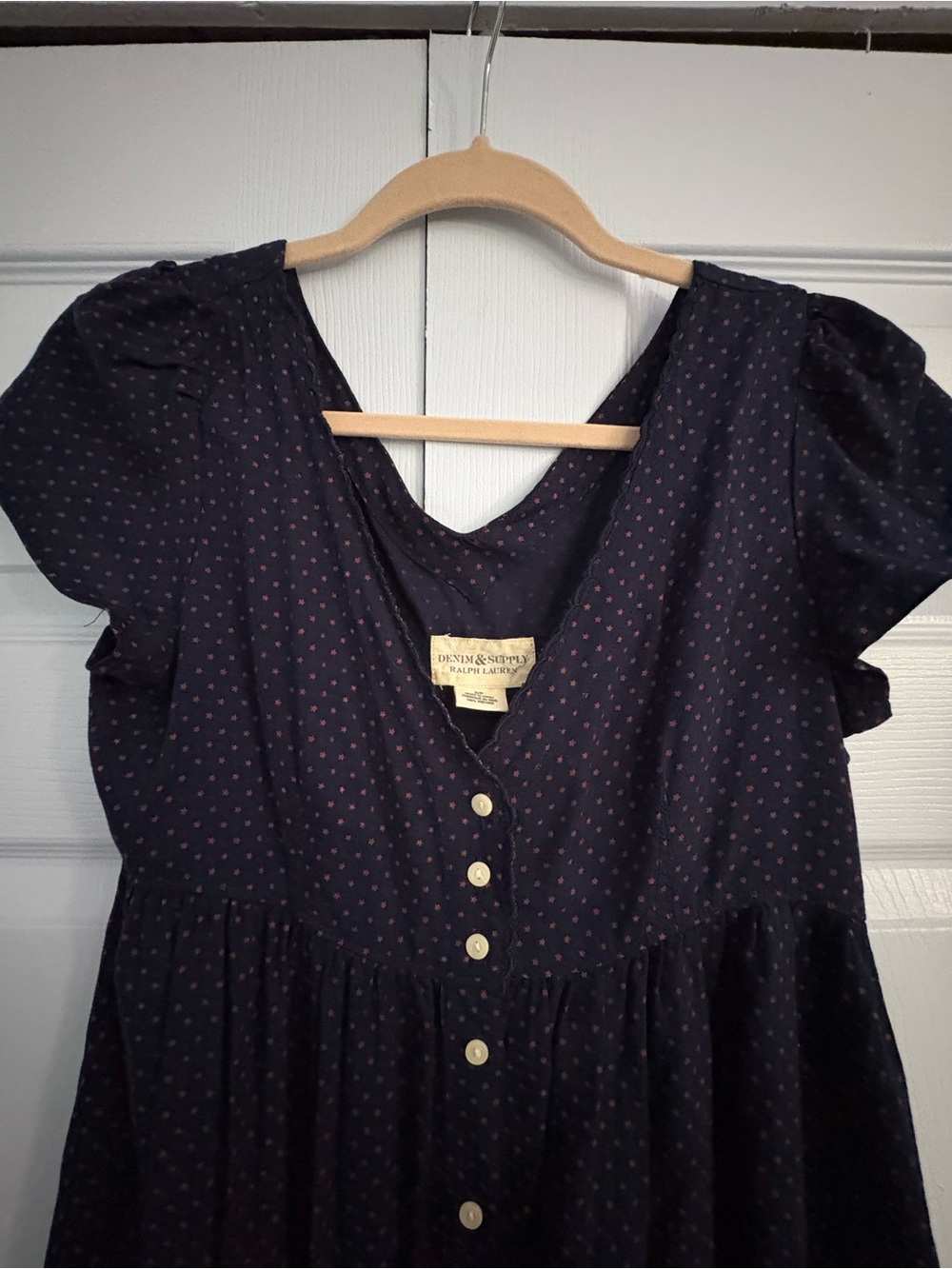 Ralph Lauren Navy & Red Polka Dot Button-Front Dress S